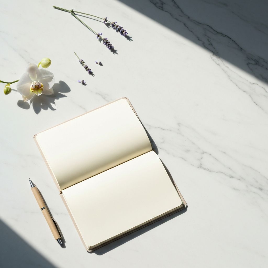 Journal and botanical elements representing knowledge and nutrition