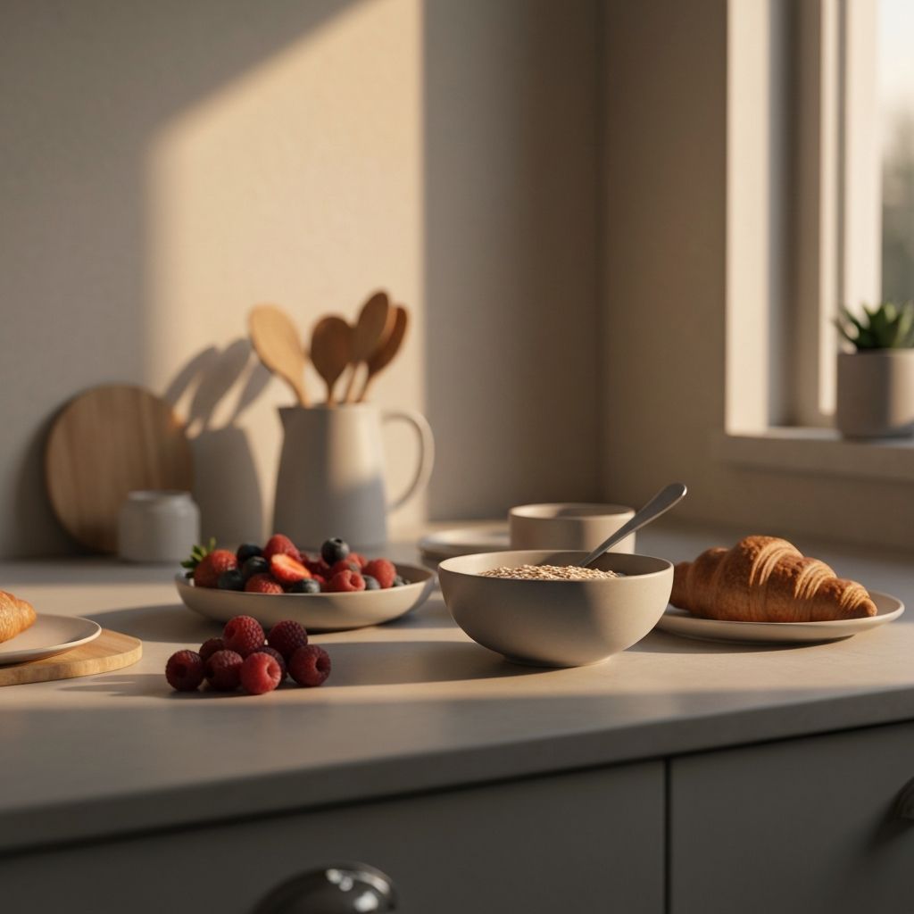 Peaceful breakfast with natural elements and whole foods